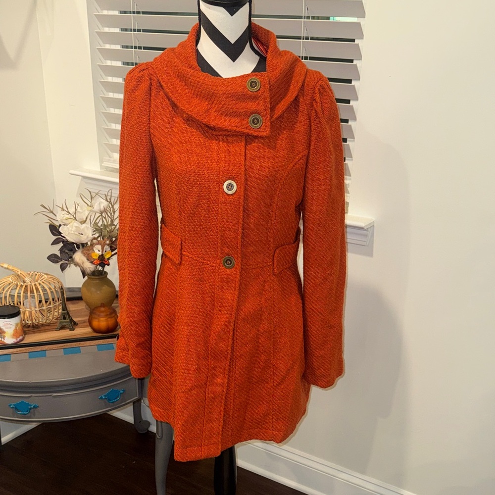 Anthropolgie Tulle Autumn Dark Burnt Orange Coat Size L